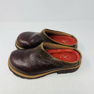 Twisted X Boots Brown Embossed Crocodile Clogs Womens Size 5.5